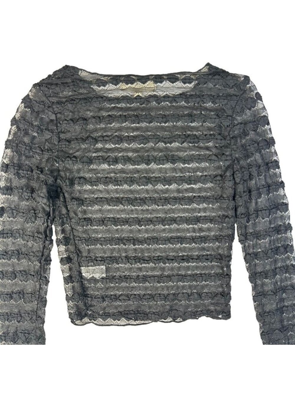 The Vintage Shop Black Heart Textured Knit Sheer Mesh Crop Top LS Small Goth - Picture 6 of 12